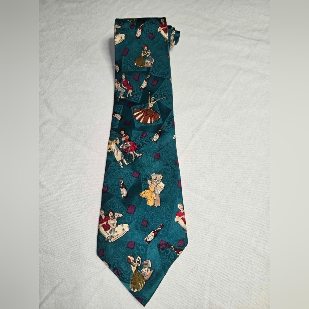 Tabasco Tie Greenish Blue 100% Silk Classic  Official Pepper Sauce Made In USA
